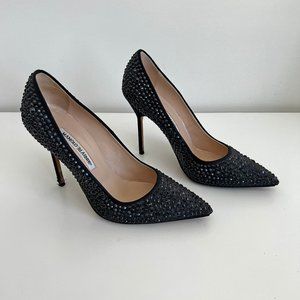 Manolo Blahnik  BB Jet Crystal Coated Satin Pumps